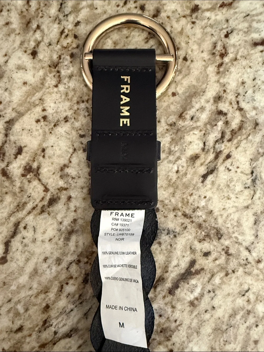 Frame The Double Wrap Leather Belt Black Braided Leather Gold Hardware O-Rings M